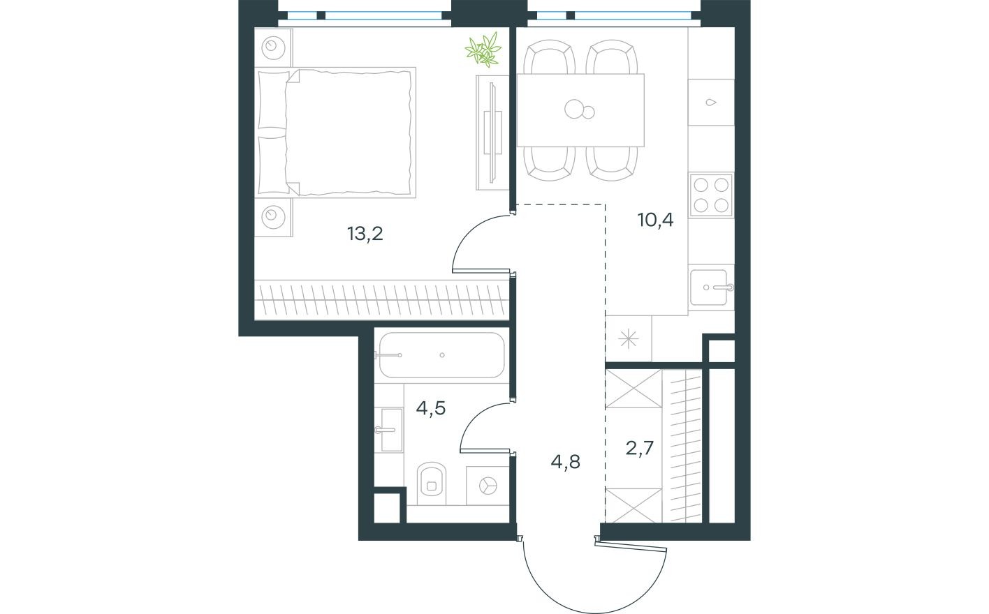 1к. квартира, 35.6 м²