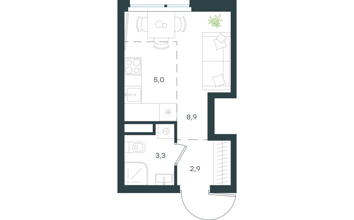 Планировка — Студия-квартира, 20.1 м²