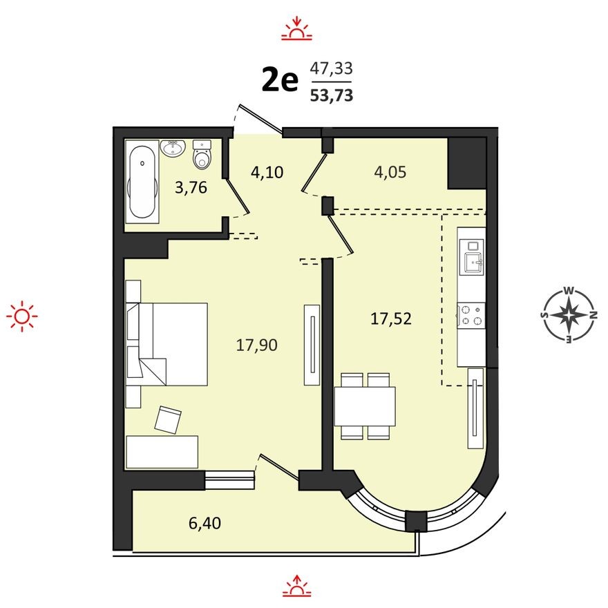 2к. квартира, 53.7 м²