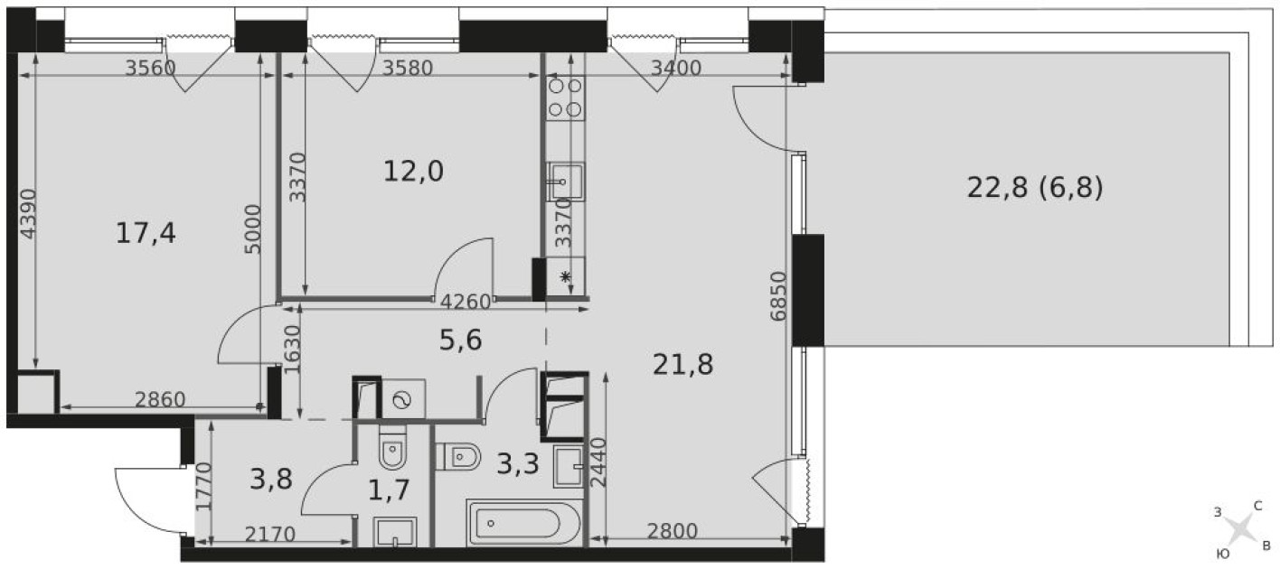 3е квартира, 72.8 м²