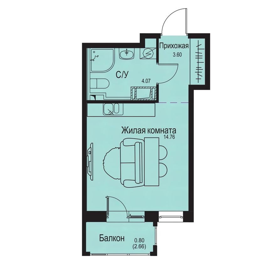 Студия-квартира, 23.2 м²