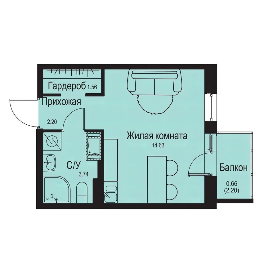 Студия-квартира, 22.8 м²