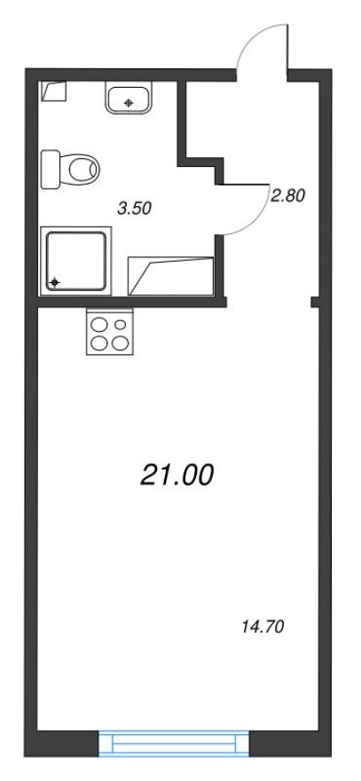 Студия-квартира, 21.0 м²