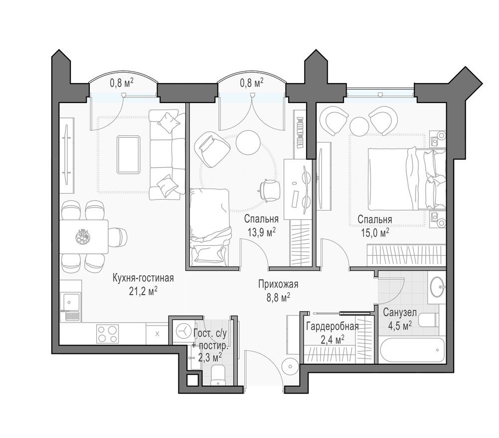2к. квартира, 69.7 м²