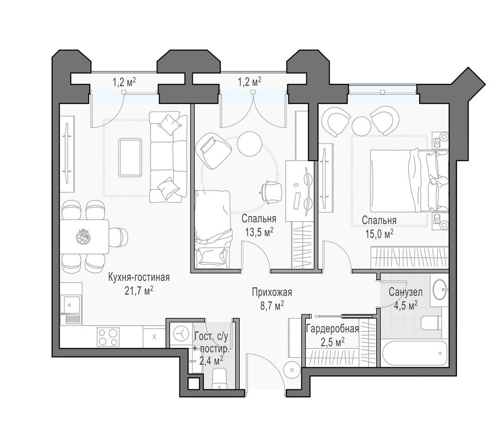2к. квартира, 70.3 м²
