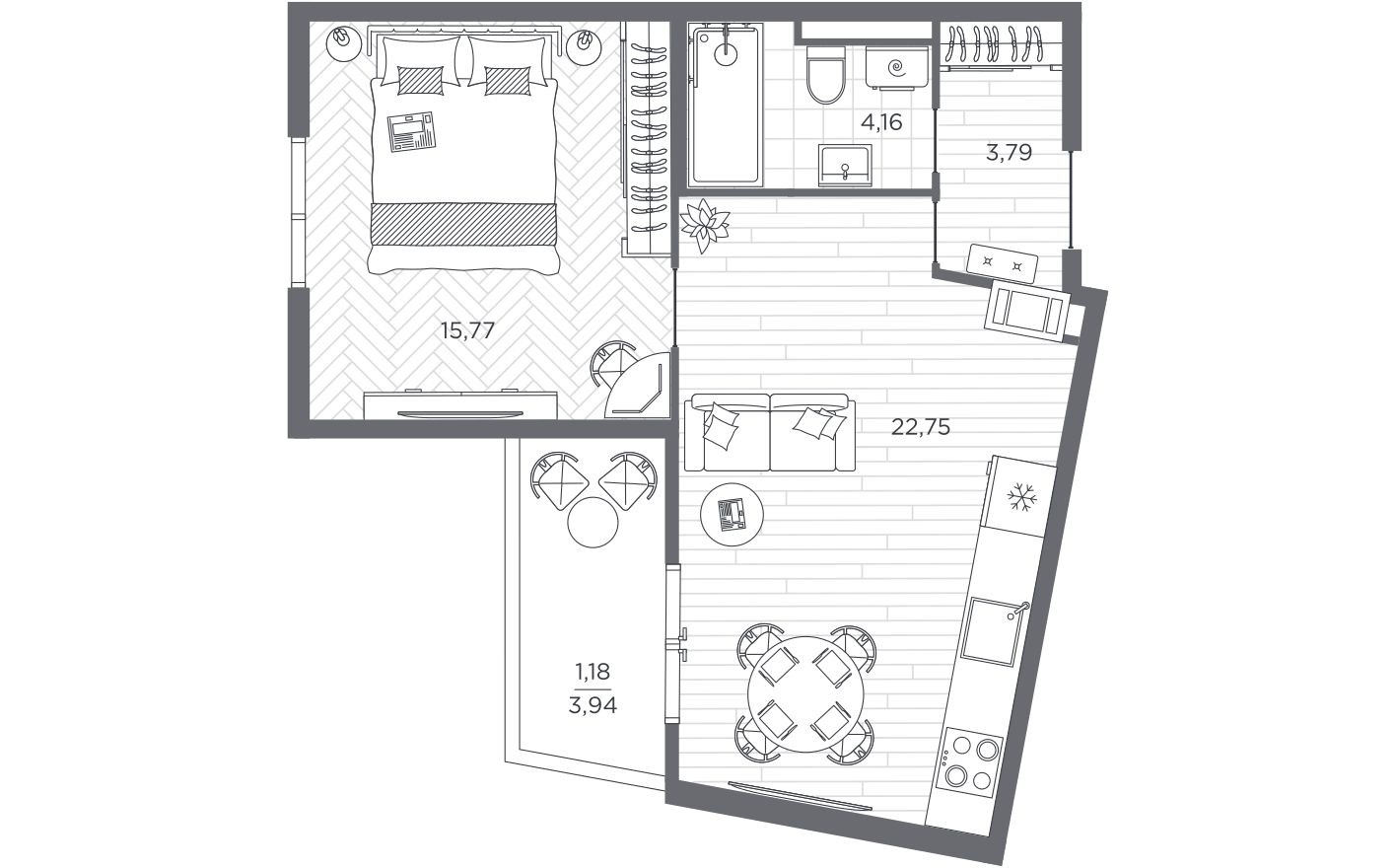 1к. квартира, 47.8 м²