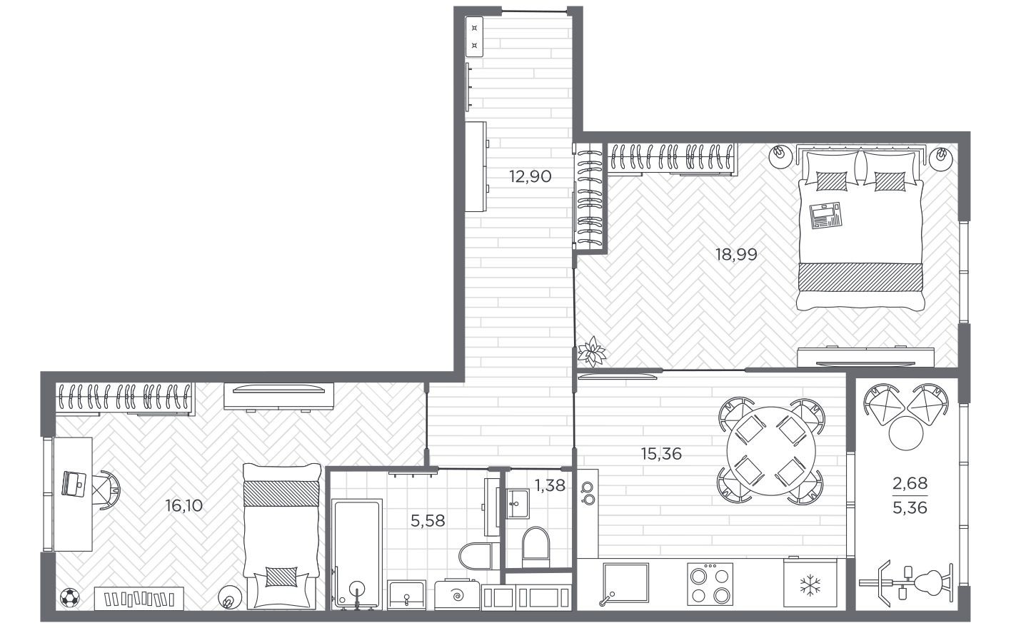2к. квартира, 72.3 м²