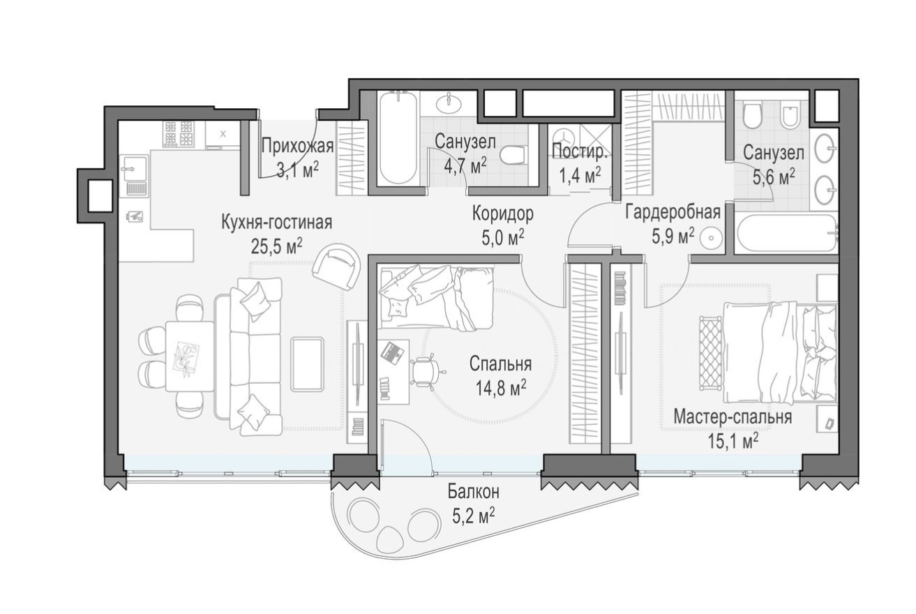 2к. квартира, 82.8 м²