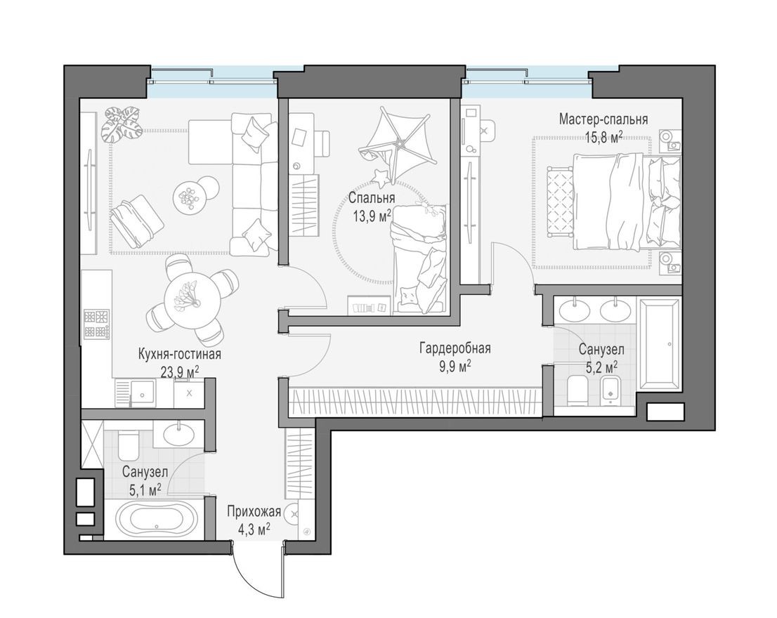 1к. квартира, 82.8 м²