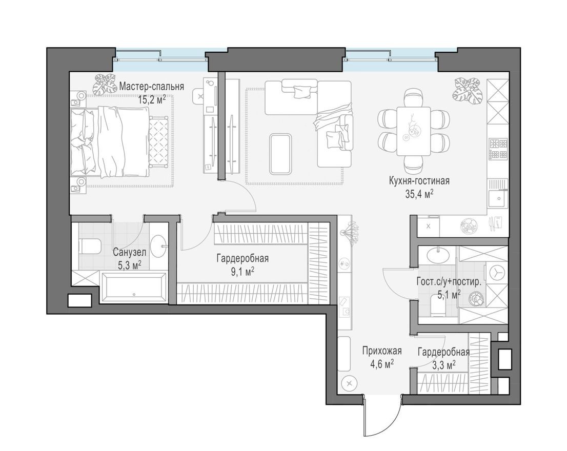 1к. квартира, 82.9 м²