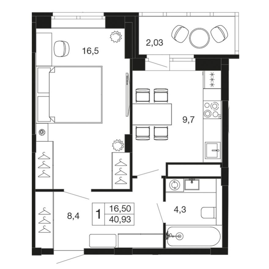 1к. квартира, 40.9 м²