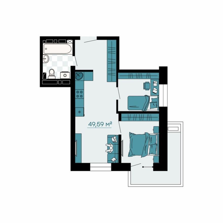 3к. квартира, 45.5 м²