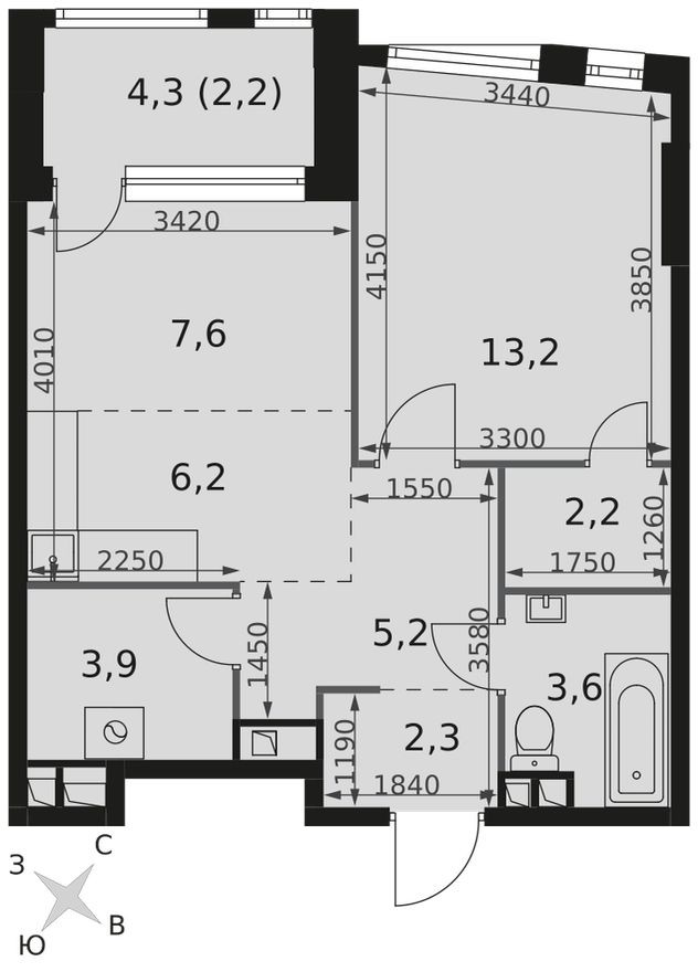 2к. квартира, 46.4 м²
