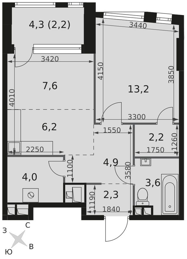 2к. квартира, 46.2 м²