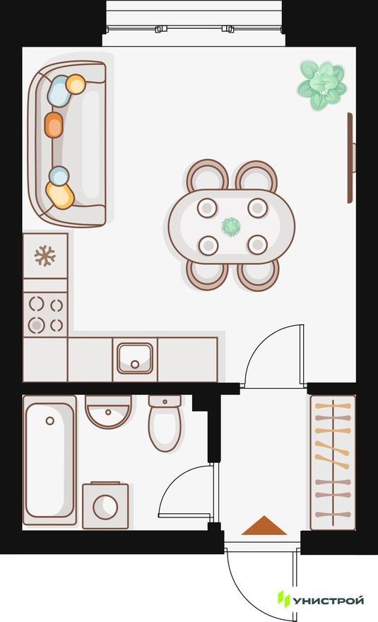 1к. квартира, 27.0 м²