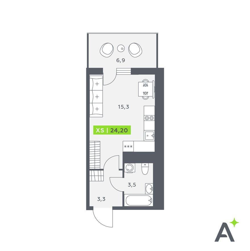 Студия-квартира, 24.2 м²