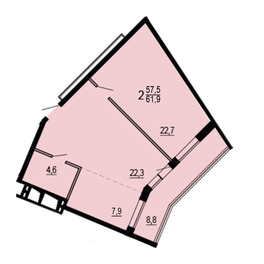 2к. квартира, 57.5 м²