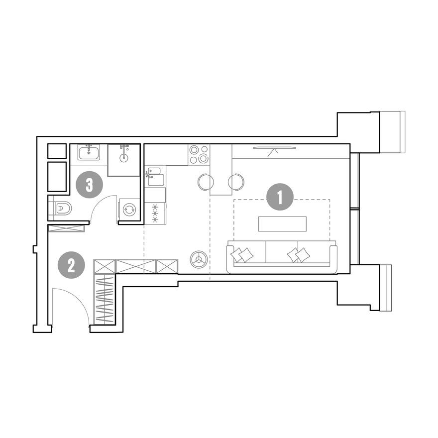 1к. апартаменты, 30.6 м²