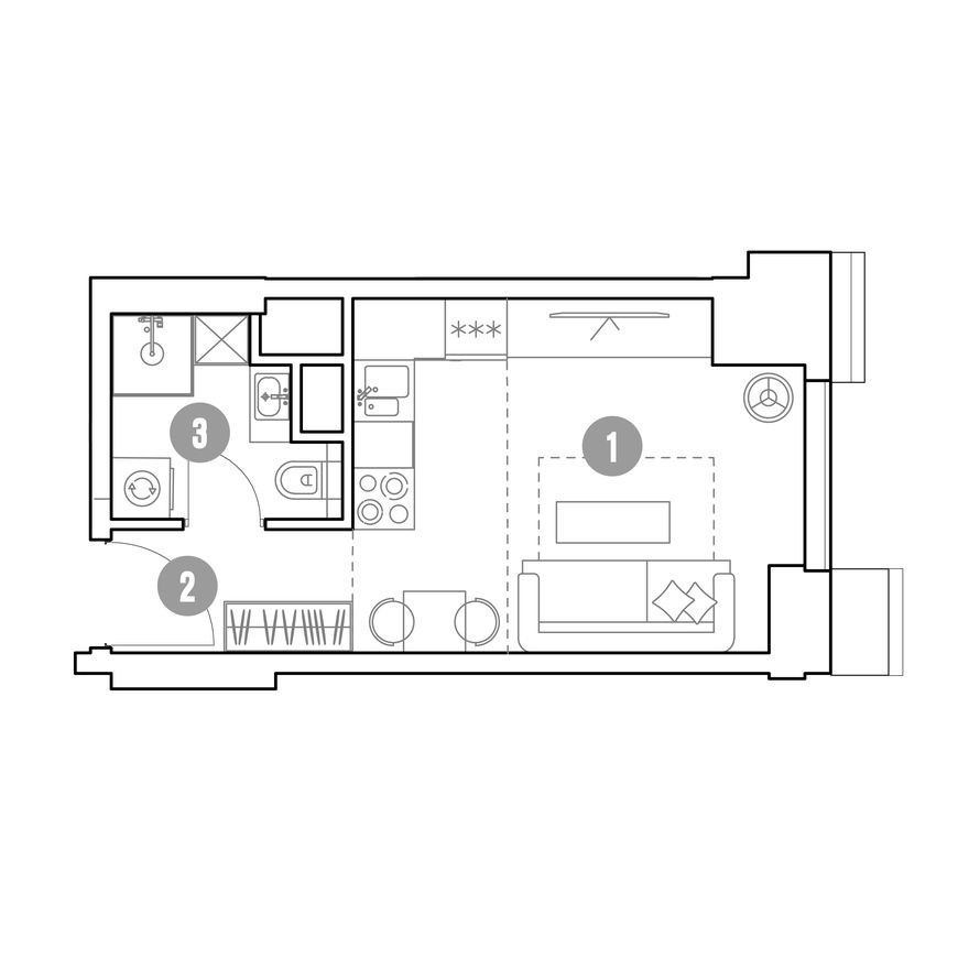 1к. апартаменты, 20.8 м²