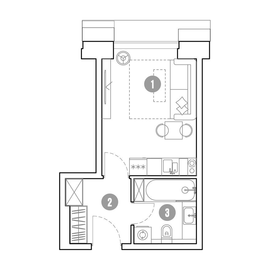 Планировка — 1к. апартаменты, 23.6 м²