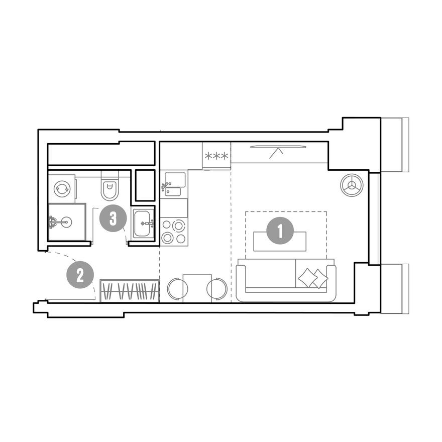 1к. апартаменты, 20.1 м²