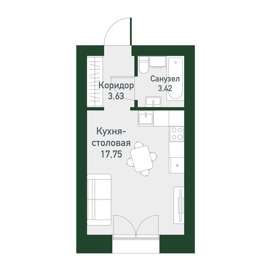 Студия-квартира, 24.4 м²