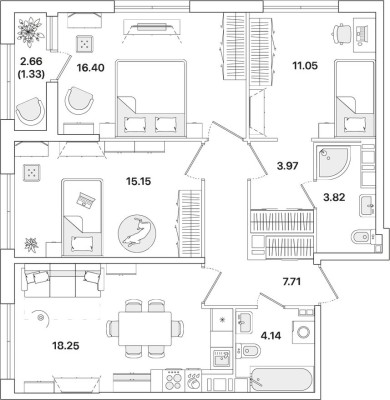 3к. квартира