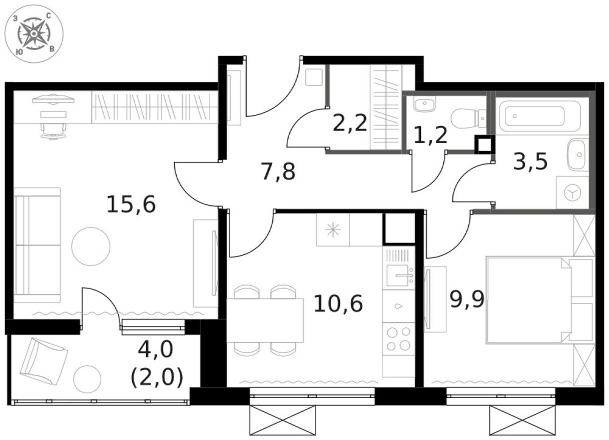 2к. квартира, 53.2 м²