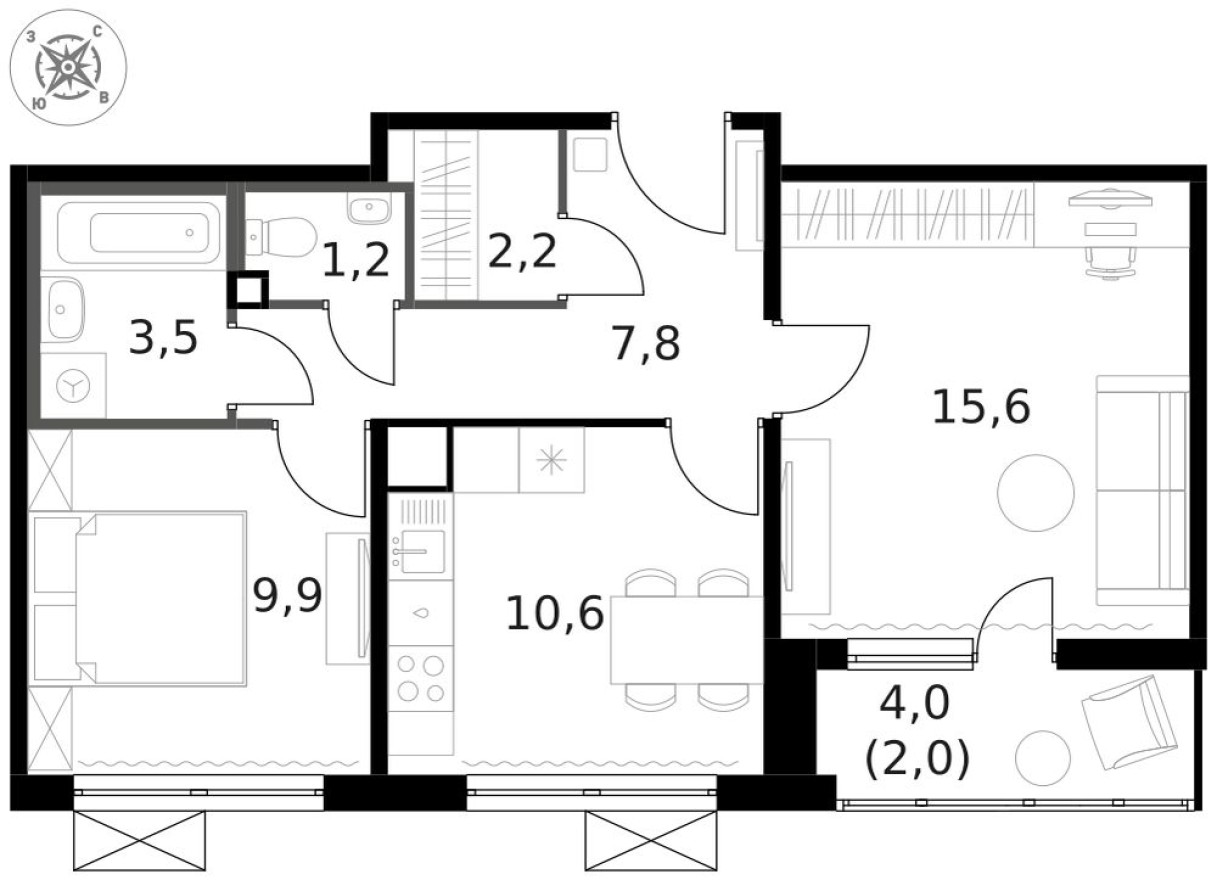 2к. квартира, 53.2 м²