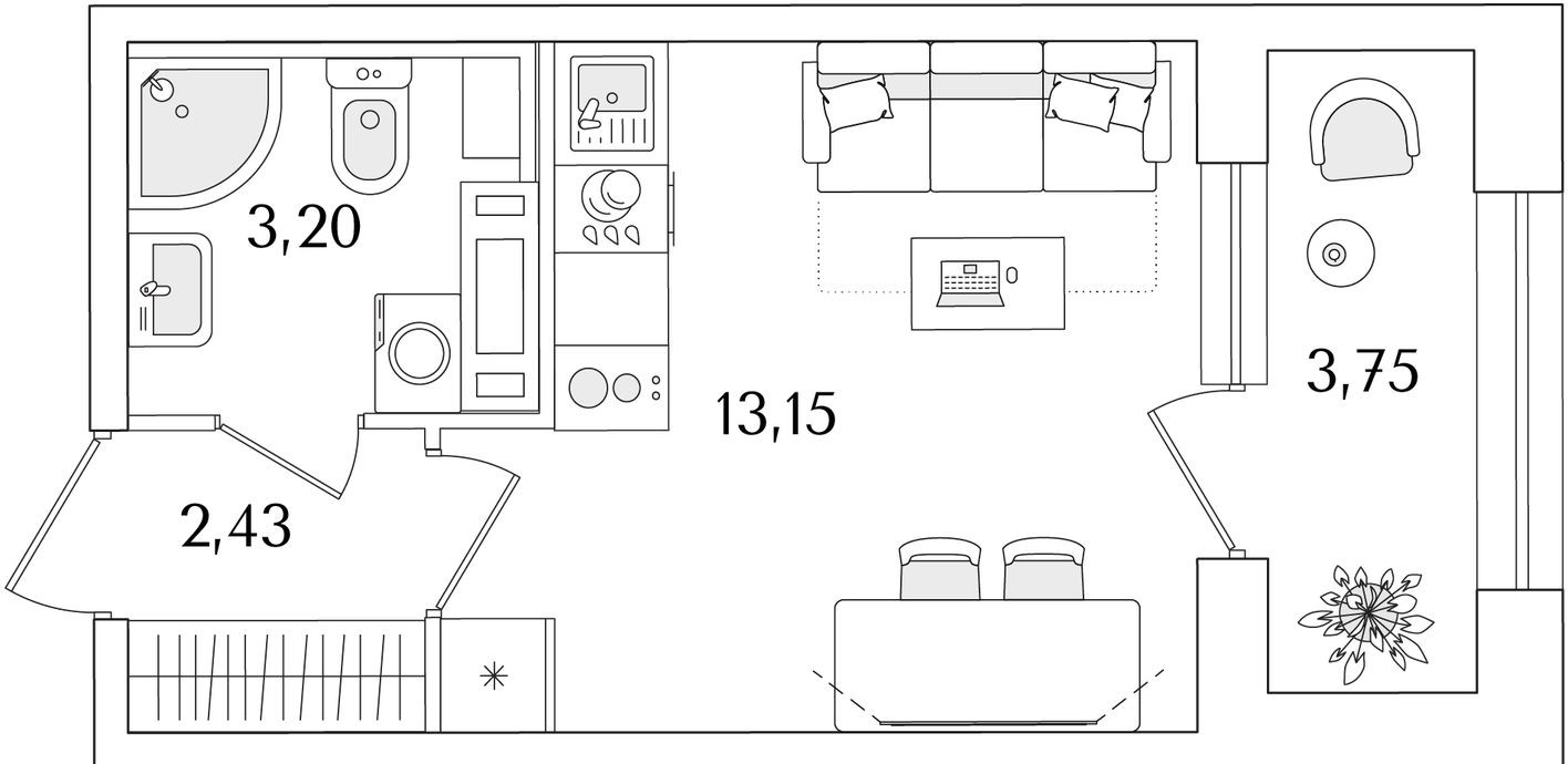 Студия-квартира, 20.7 м²