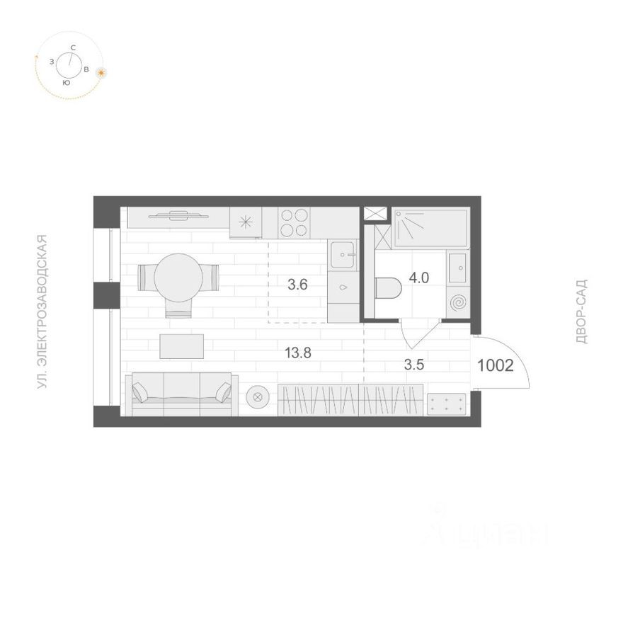 1к. квартира, 24.9 м²