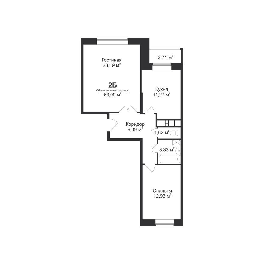 2к. квартира, 63.1 м²