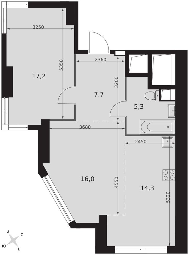 2е квартира, 60.5 м²