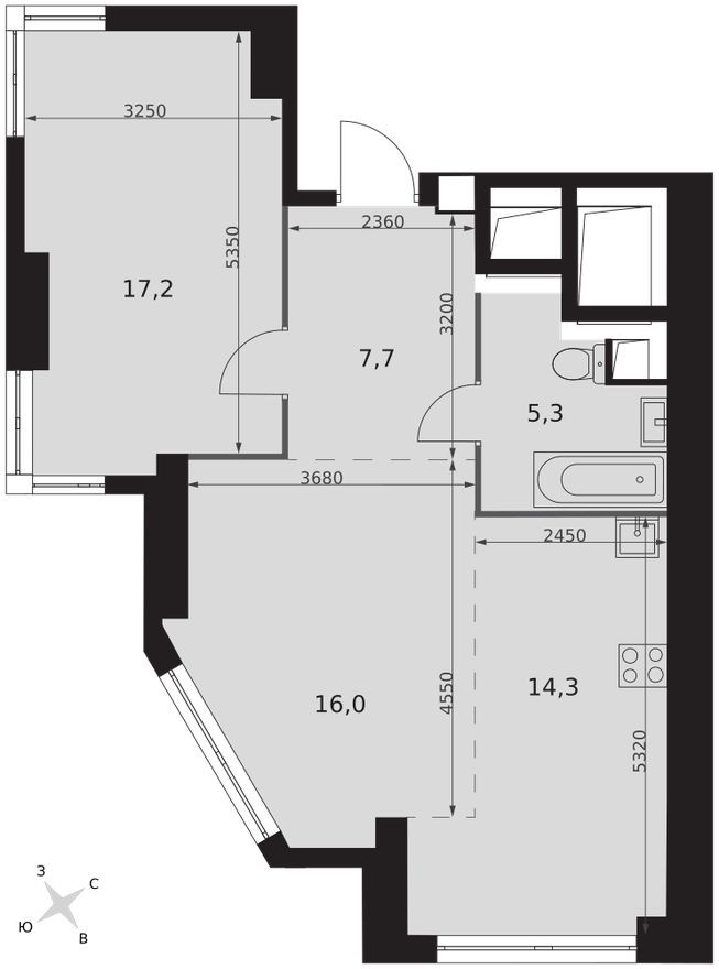 2е квартира, 60.5 м²