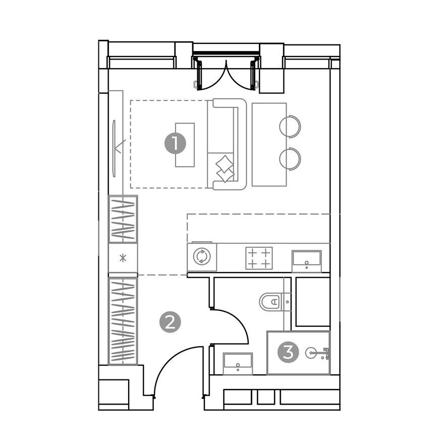 1к. апартаменты, 27.3 м²