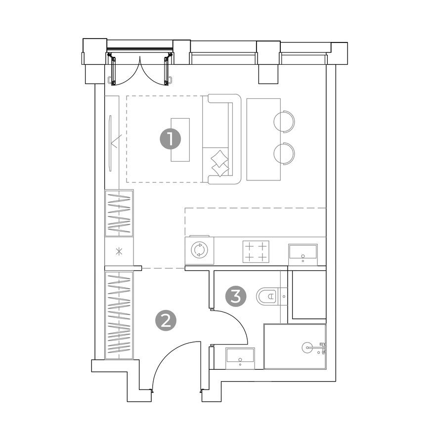 1к. апартаменты, 28.2 м²
