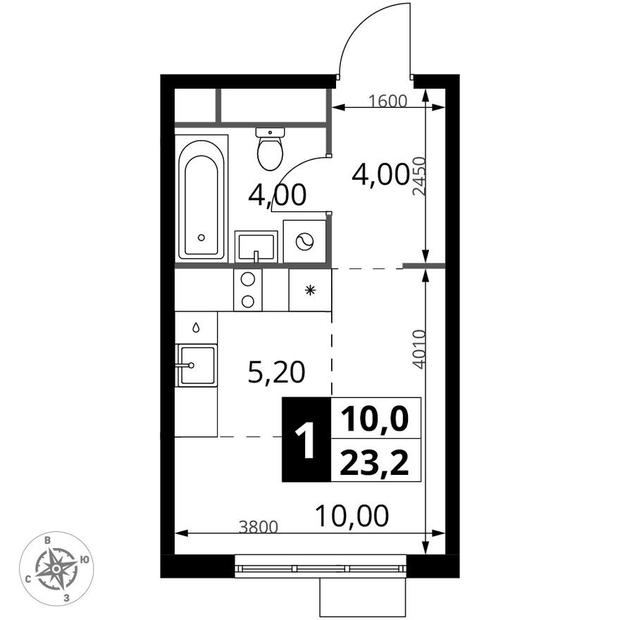 Студия-квартира, 23.2 м²