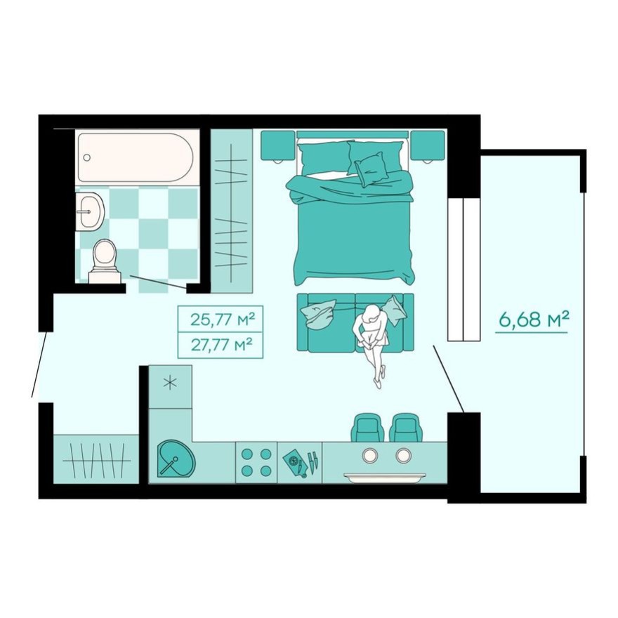 1к. квартира, 27.8 м²