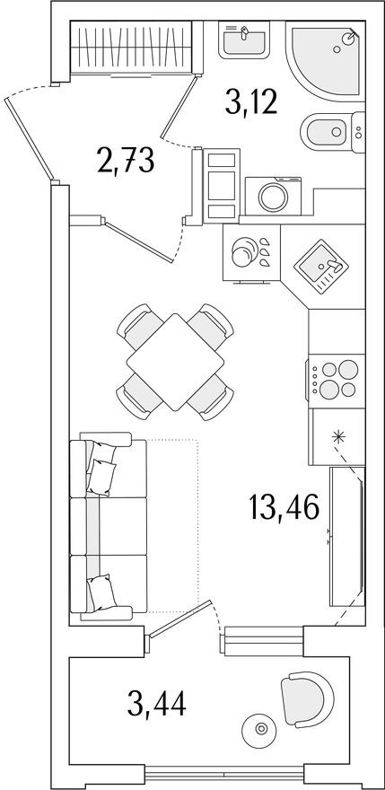 Студия-квартира, 21.0 м²