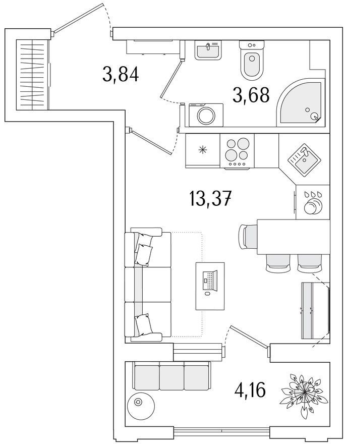Студия-квартира, 23.0 м²