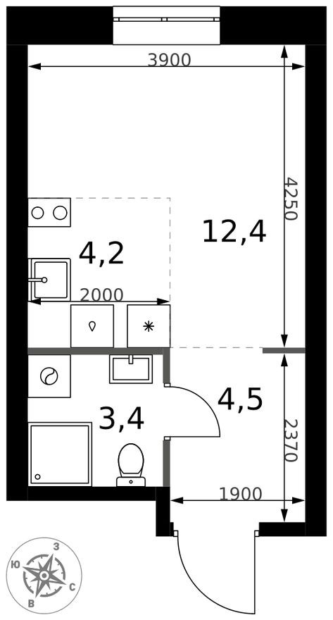Студия-квартира, 24.5 м²