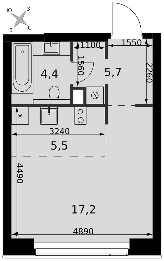 Студия-квартира, 32.8 м²