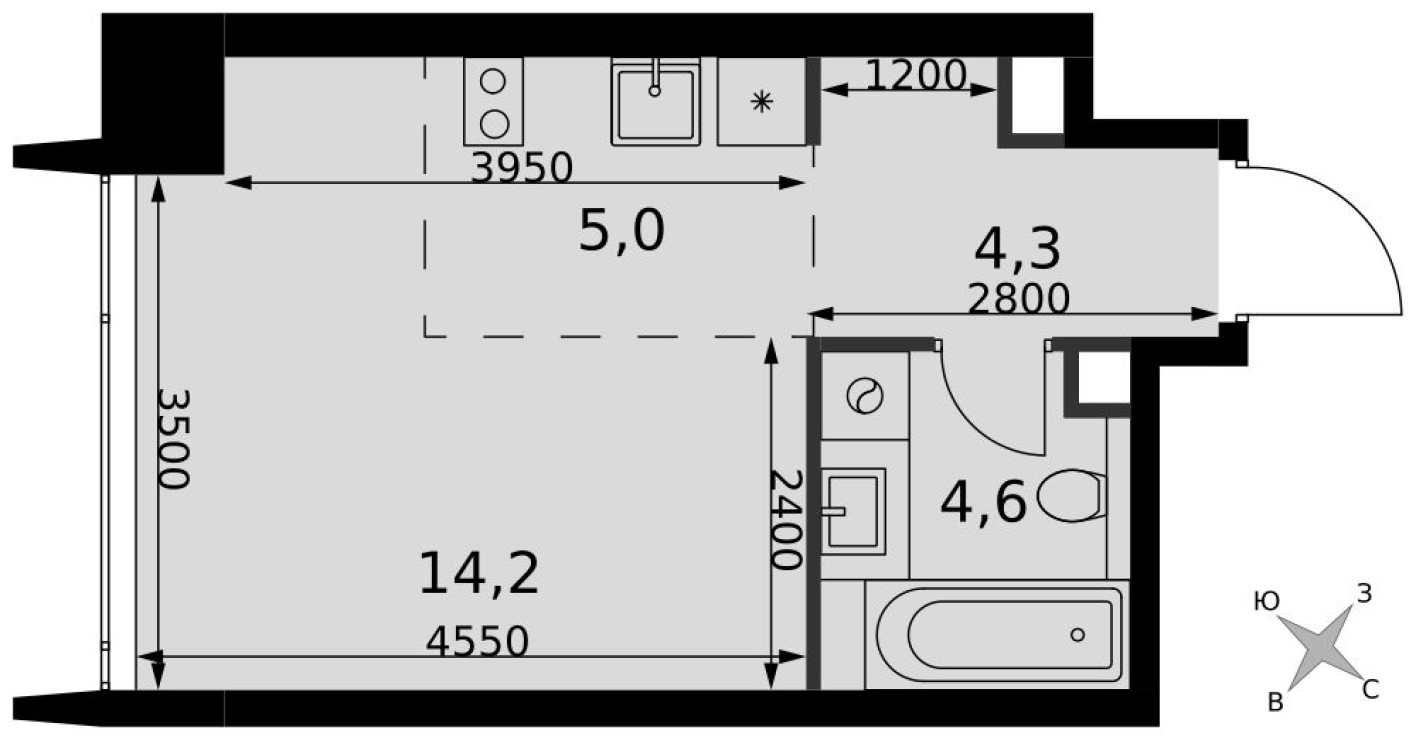 Студия-квартира, 28.1 м²