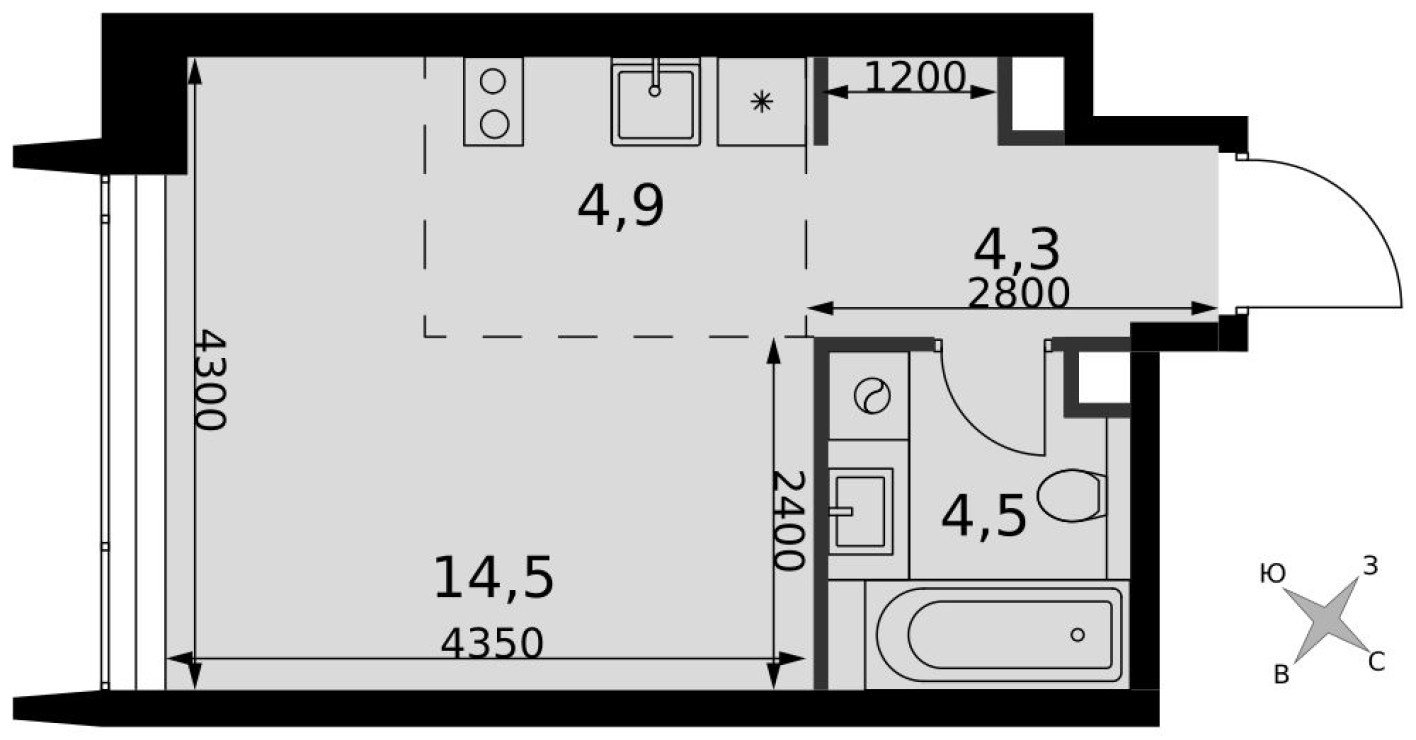 Студия-квартира, 28.2 м²