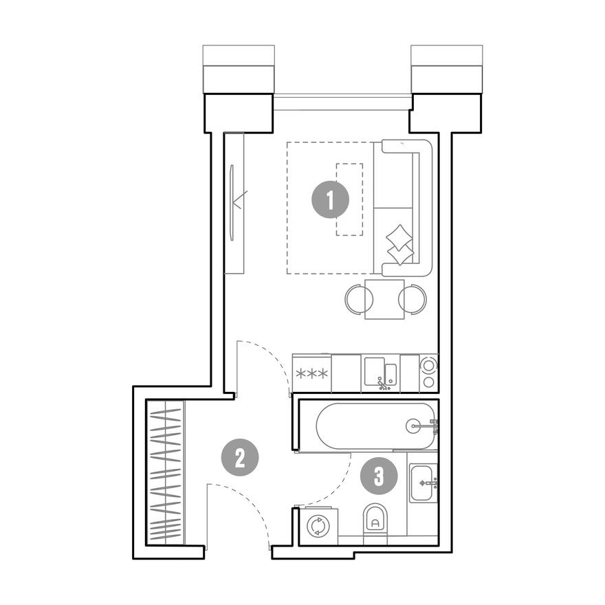 Планировка — 1к. апартаменты, 23.9 м²