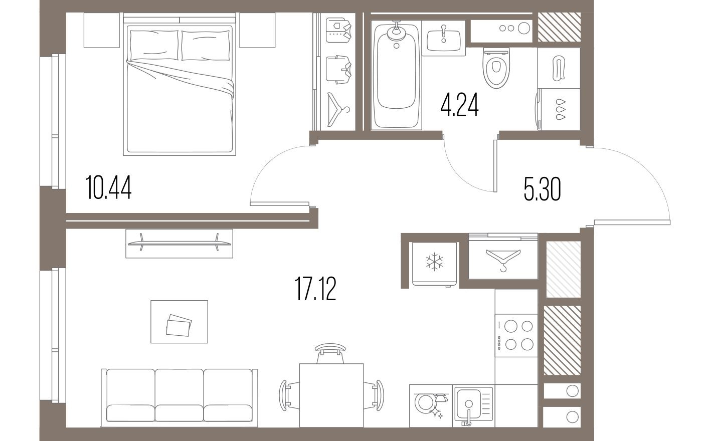 Планировка — 1к. квартира, 37.1 м²