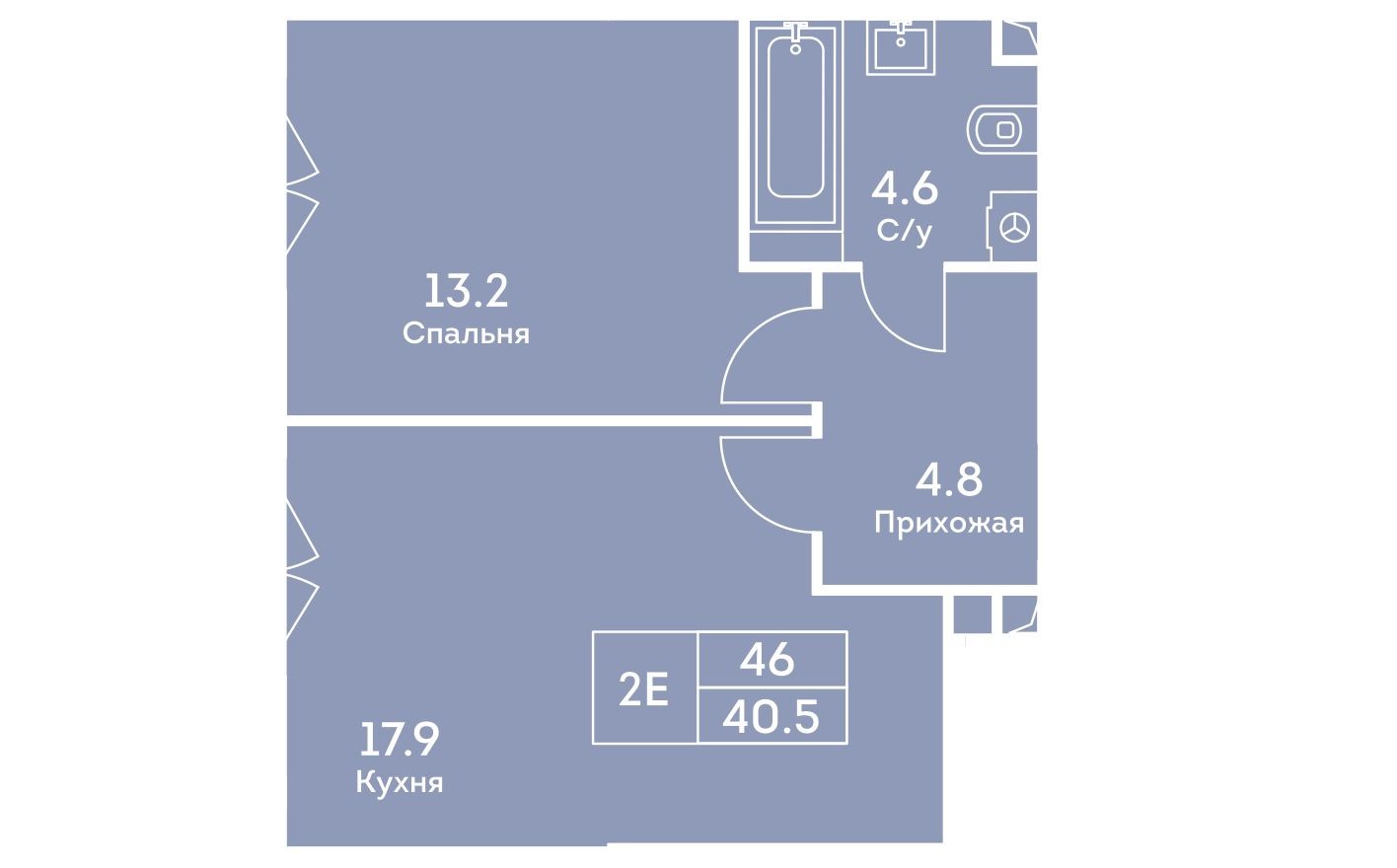2е квартира, 40.5 м²
