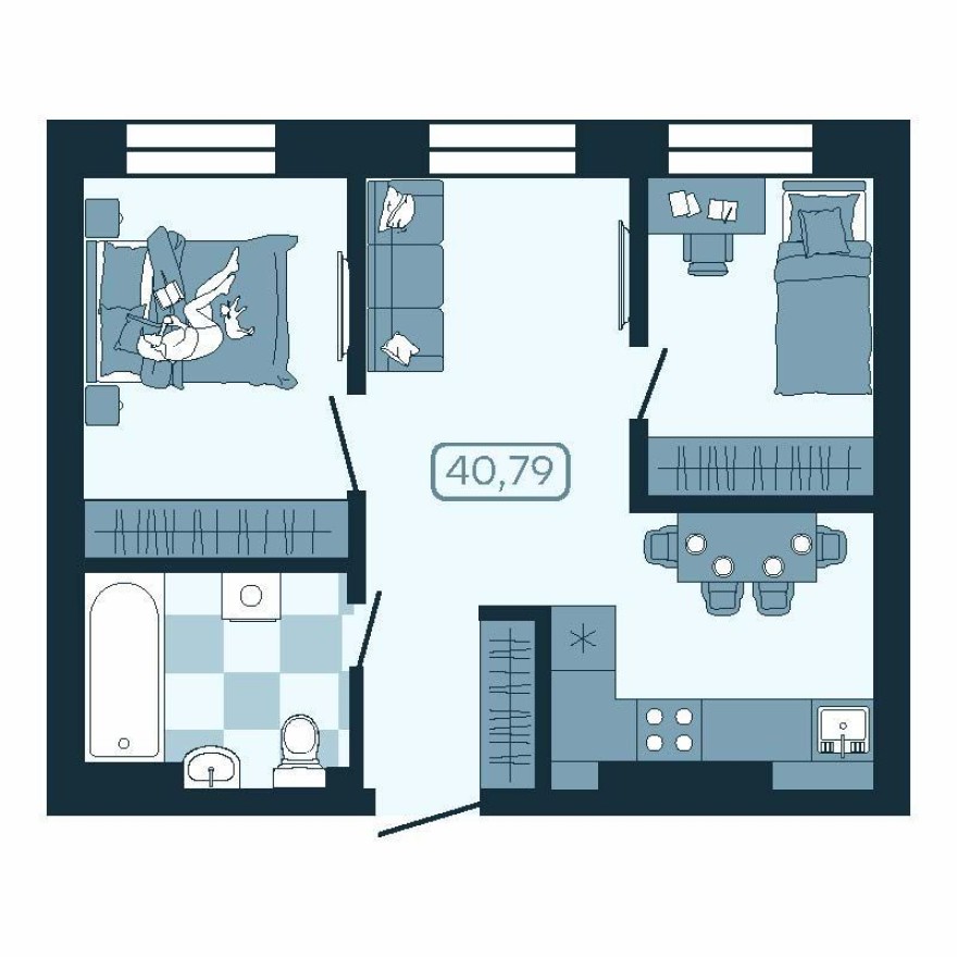 2к. квартира, 40.8 м²