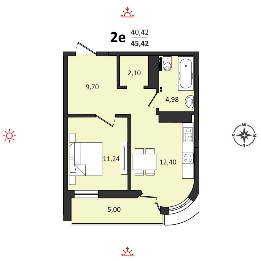 2к. квартира, 45.4 м²