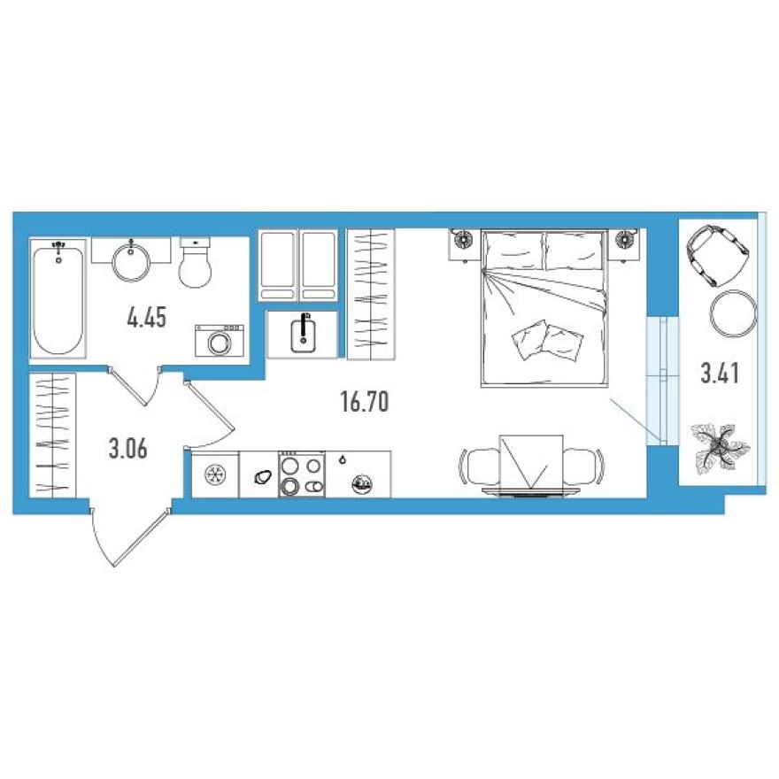 Студия-квартира, 25.9 м²